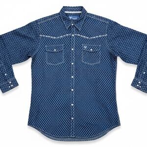 Cowboy Hardware Men Long Sleeve Western Rodeo Pearl Snap Blue Arrow Shirt XXL